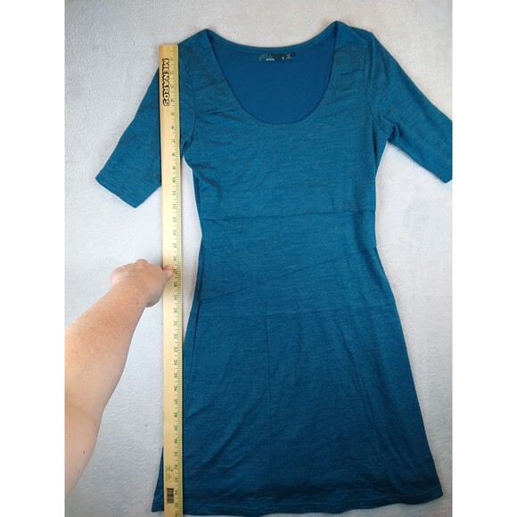 Prana Abilene Wool Blend Dress Women's Small Teal Tiered Lined Short Sleeve - Picture 8 of 13